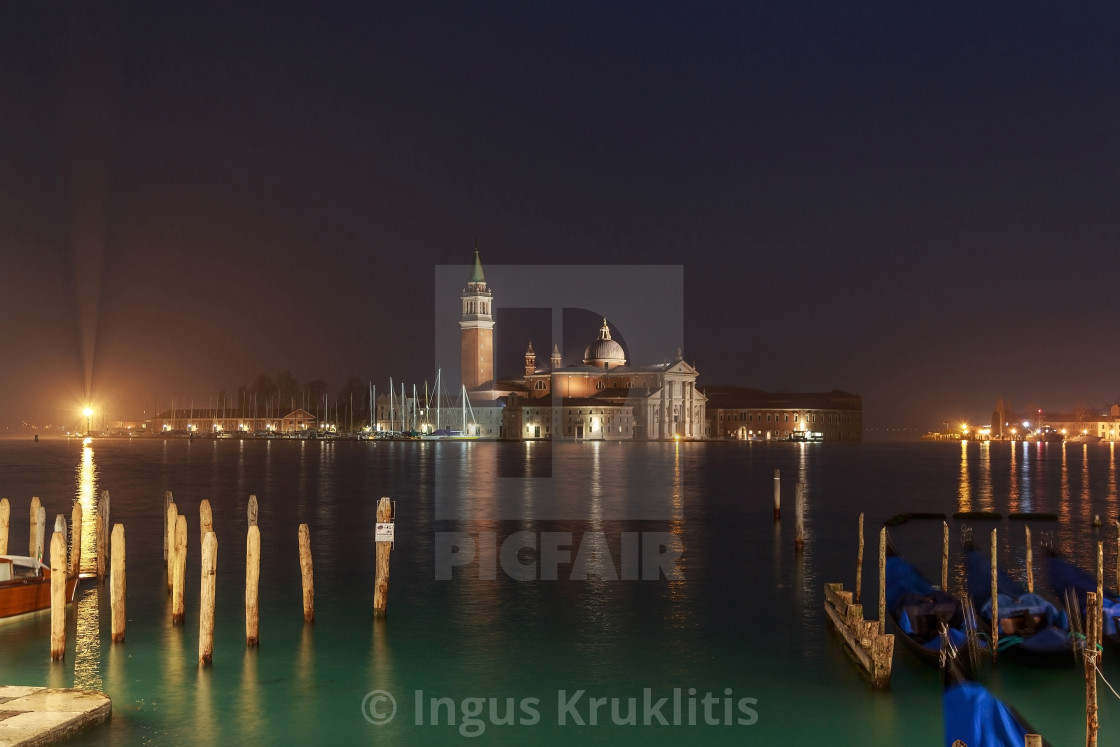 "Gorgeous close up night view from the hotels balcony on the San Giorgio..." stock image