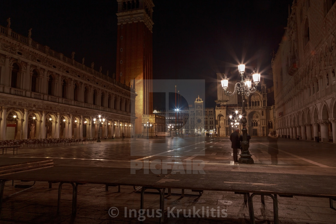 "Gorgeous empty and shiny Piazza San Marco Campanile in the middle of the..." stock image