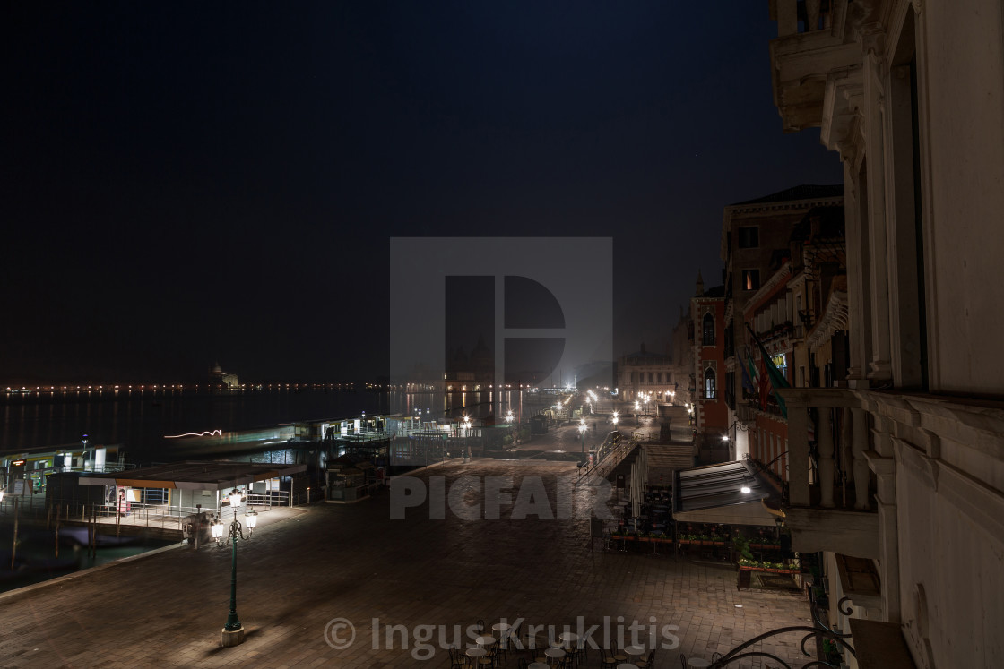 "Beautiful dark night in Venice near the Laguna Veneta with city lights all..." stock image