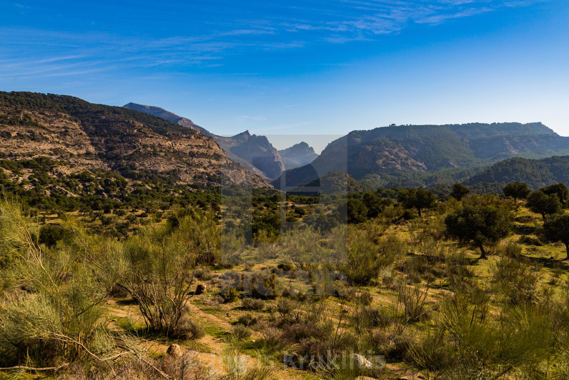 "Gorgeous hills view on the valley in Spain near Caminito Del Rey paths" stock image