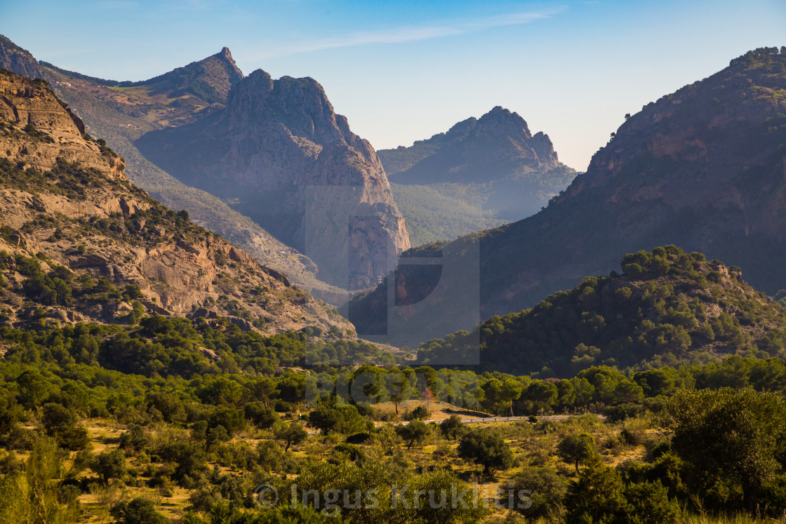 "Gorgeous hills view on the valley in Spain near Caminito Del Rey paths" stock image