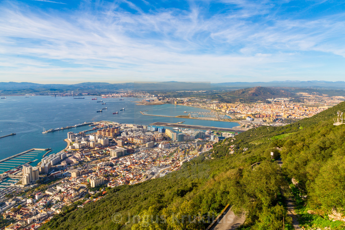 "Amazing view from the top of the rock of Gibraltar on the city around it,..." stock image