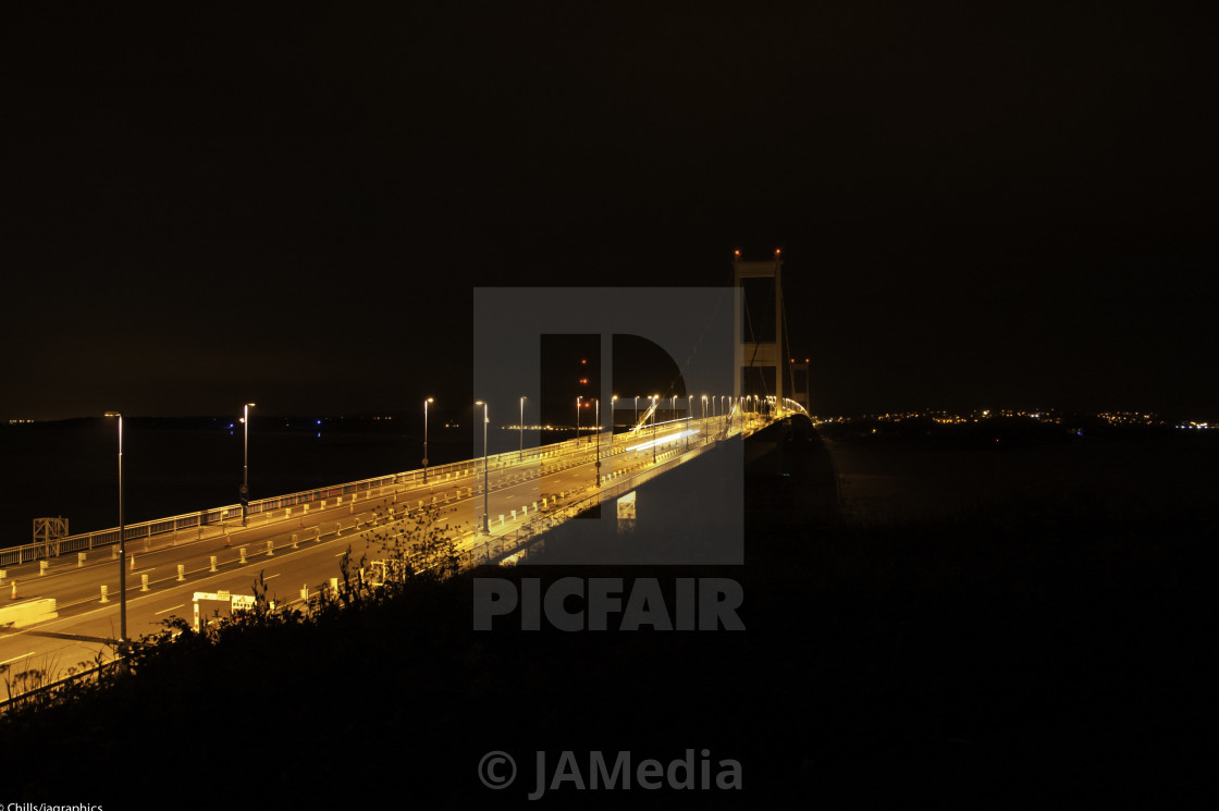 "Severn Road Bridge at night" stock image