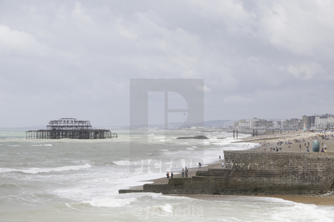 "Brighton Pier beached......" stock image