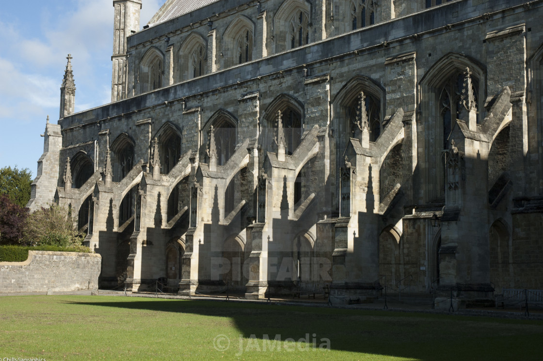 "Winchester Cathedral flying buttresses" stock image