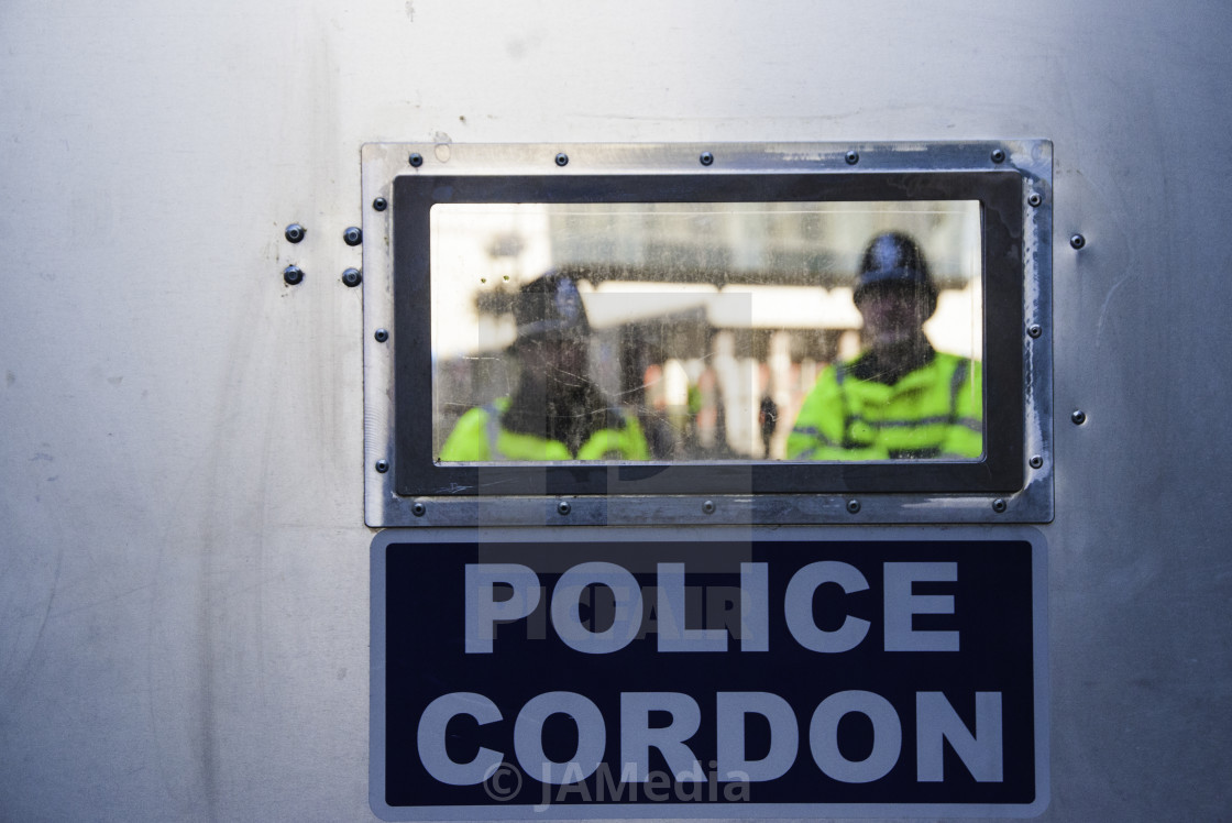 "British Police Barricade" stock image