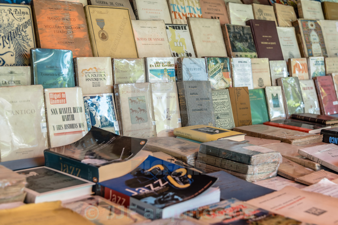 "Old books street market" stock image