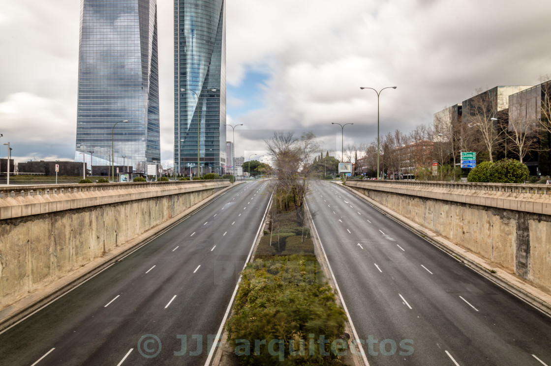 "Motorway in a city with modern skyscrapers." stock image