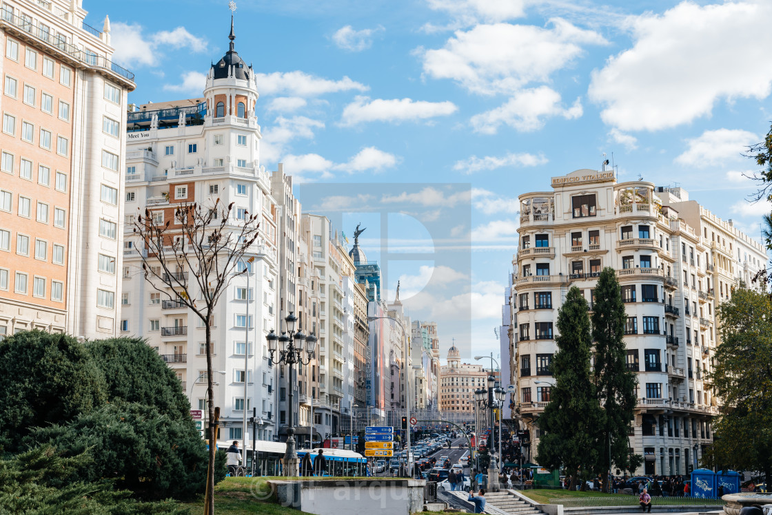 "Gran Via in Madrid a sunny day" stock image