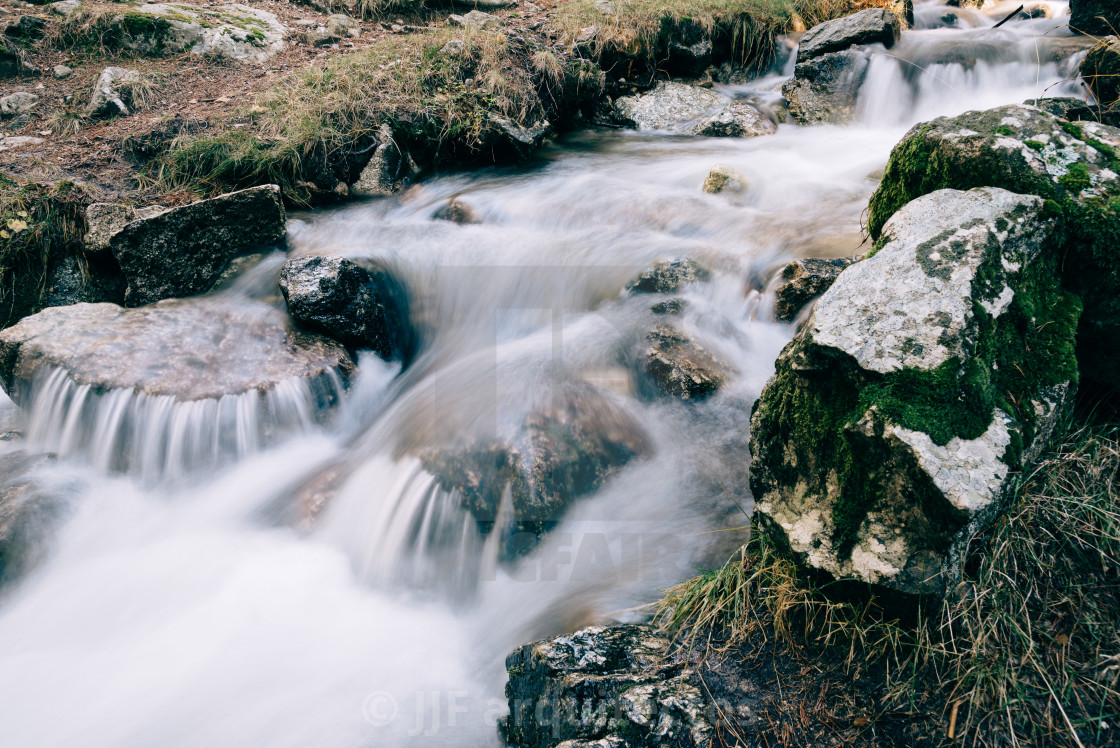 "River of mountain crossing a forest." stock image