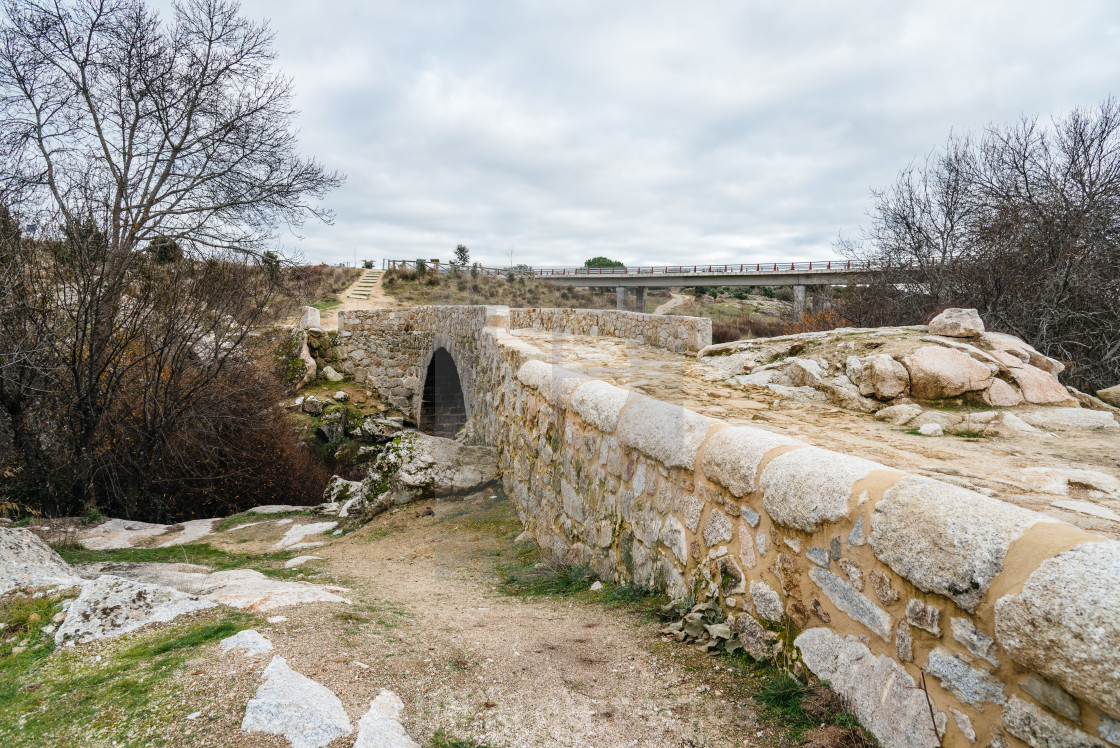 "Medieval bridge at Colmenar, Spain" stock image