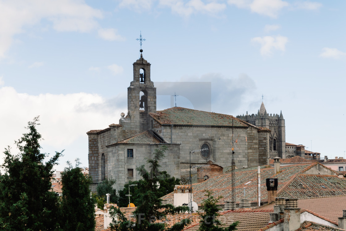 "Cityscape of Avila with church on foreground" stock image