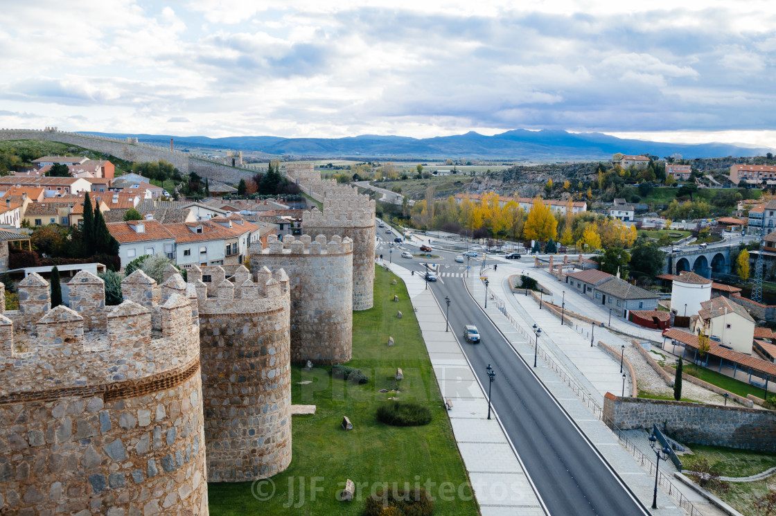 "Walls of Avila and cityscape" stock image