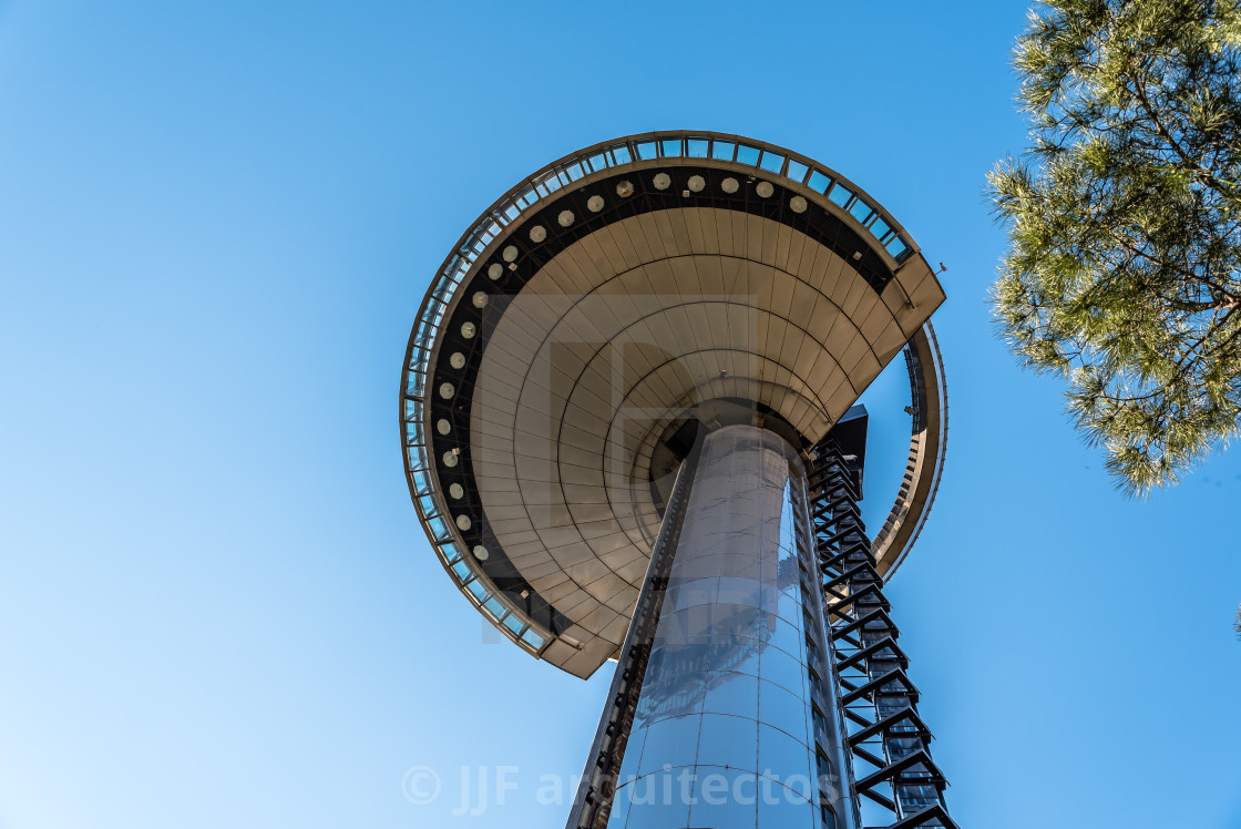 "Low angle view of Faro of Moncloa in Madrid" stock image