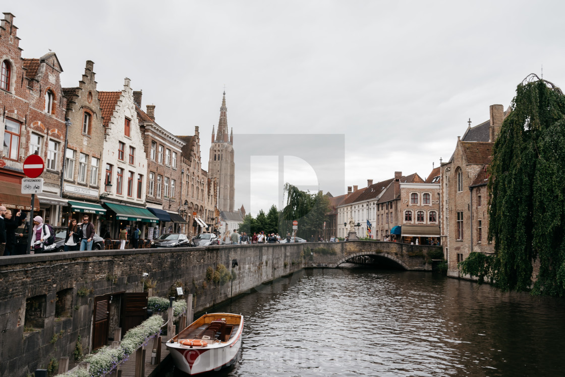 "Cityscape of Canal in the medieval city of Bruges" stock image