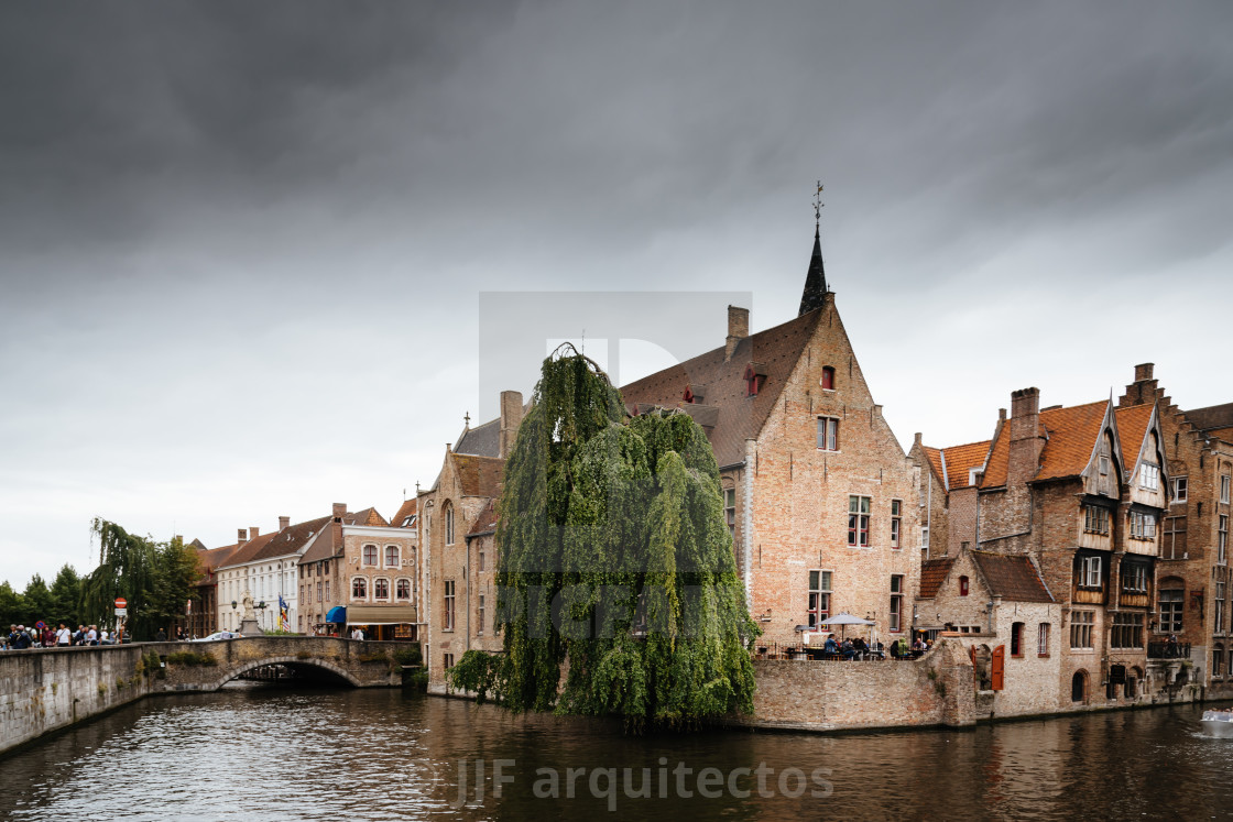 "Cityscape of Canal in the medieval city of Bruges" stock image