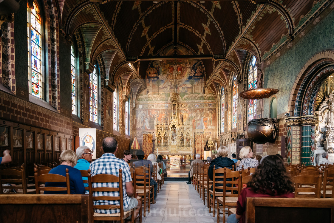 "Interior view of Basilica of The Holy Blood of Bruges" stock image