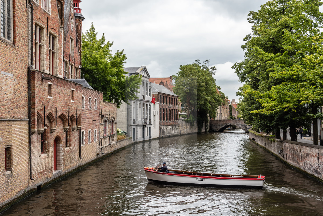 "Cityscape of Canal in the medieval city of Bruges" stock image