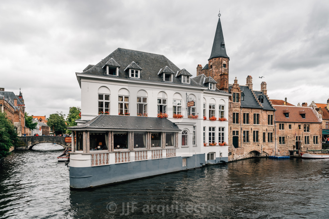 "Cityscape of Canal in the medieval city of Bruges" stock image