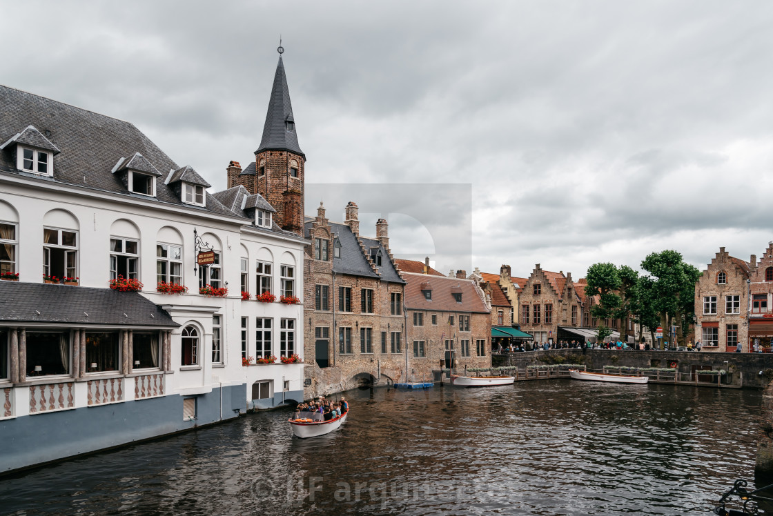 "Cityscape of Canal in the medieval city of Bruges" stock image