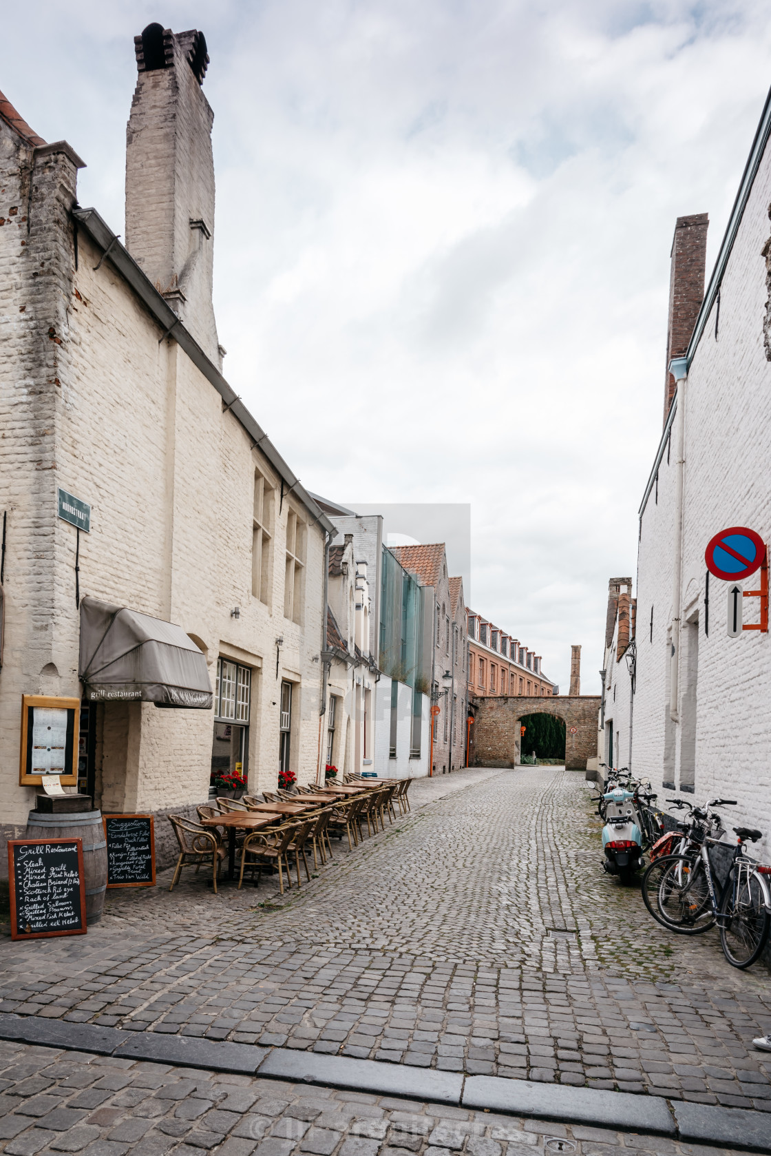 "Empty street in the city of Bruges." stock image