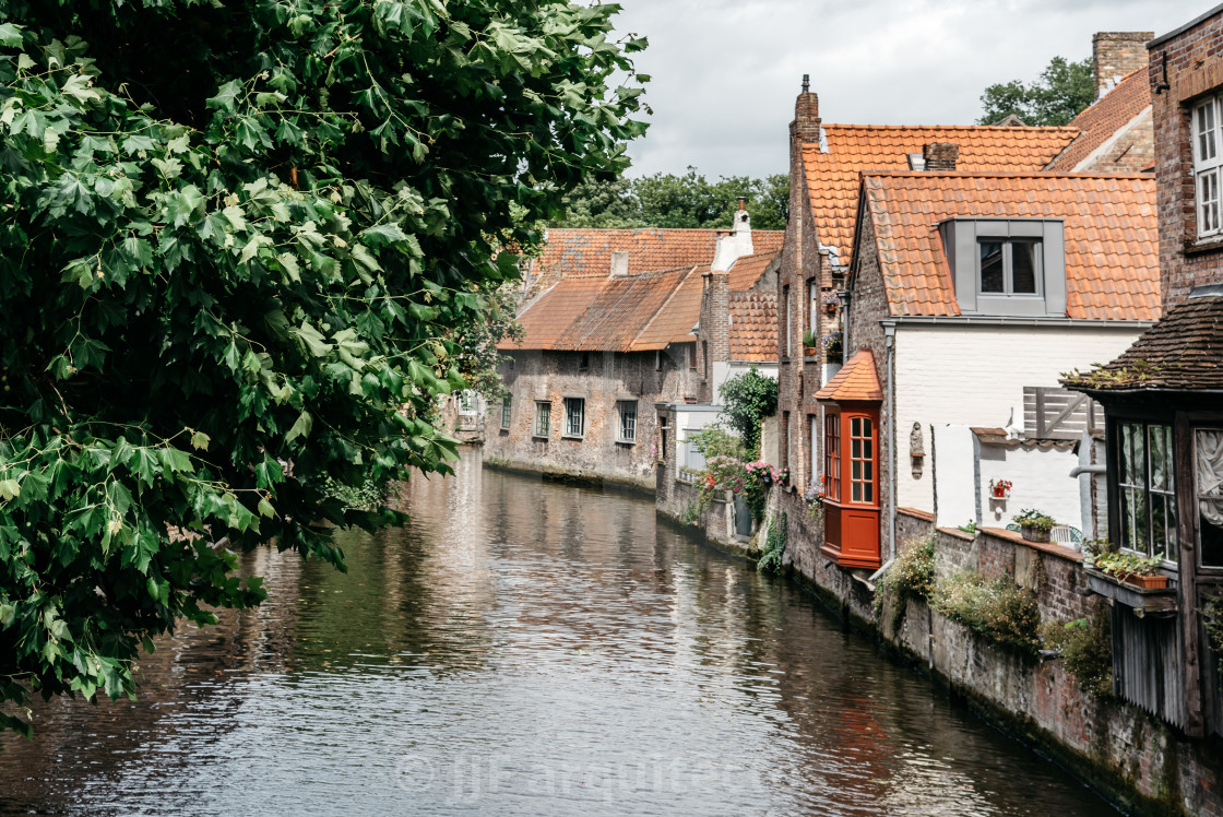 "Cityscape of Canal in the medieval city of Bruges" stock image