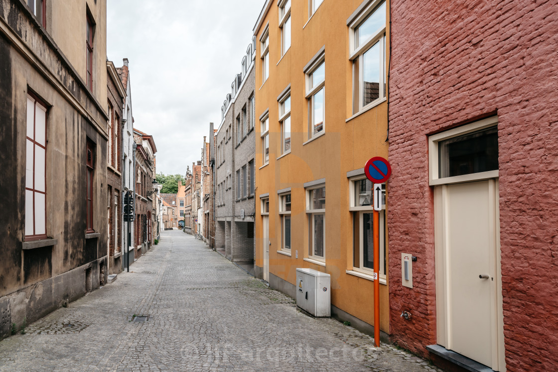 "Cityscape of the medieval city of Bruges" stock image