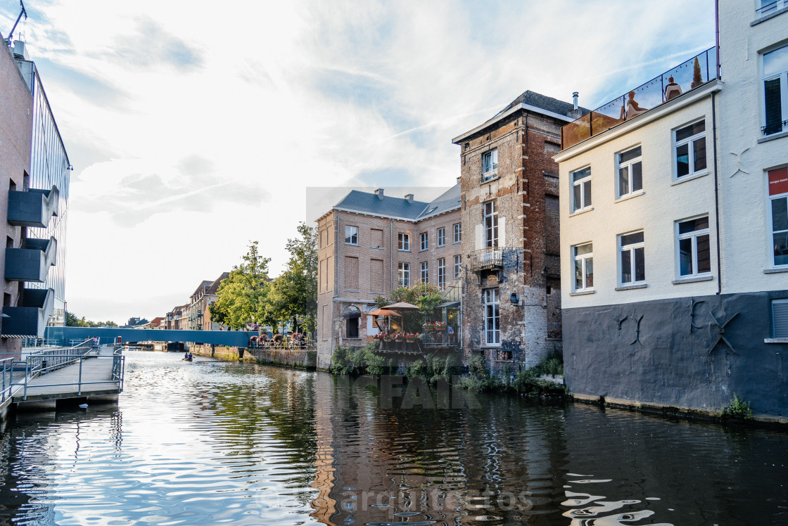"Cityscape of Mechelen from the gangway of the canal" stock image