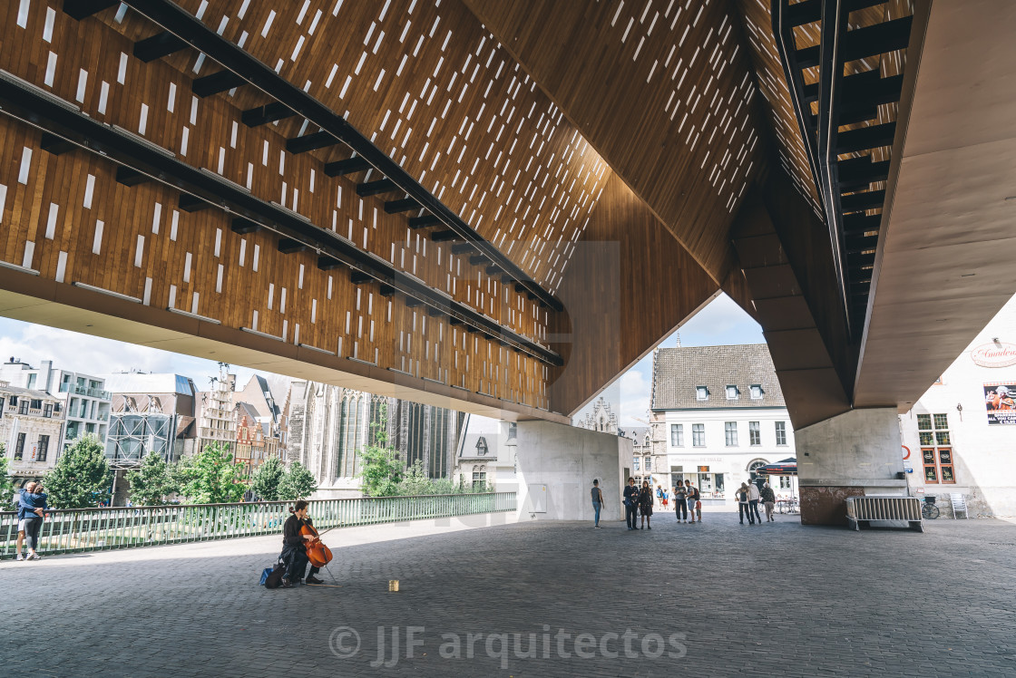 "Cityscape of Ghent. View under the Stadshall" stock image