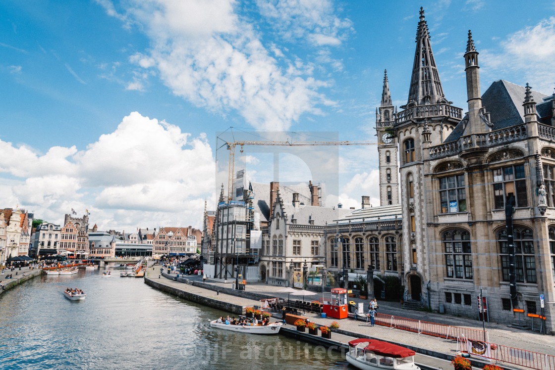 "Embankment Graslei in the historic center of Ghent with pictures" stock image