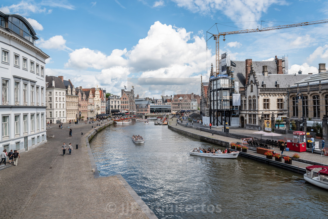 "Embankment Graslei in the historic center of Ghent with pictures" stock image