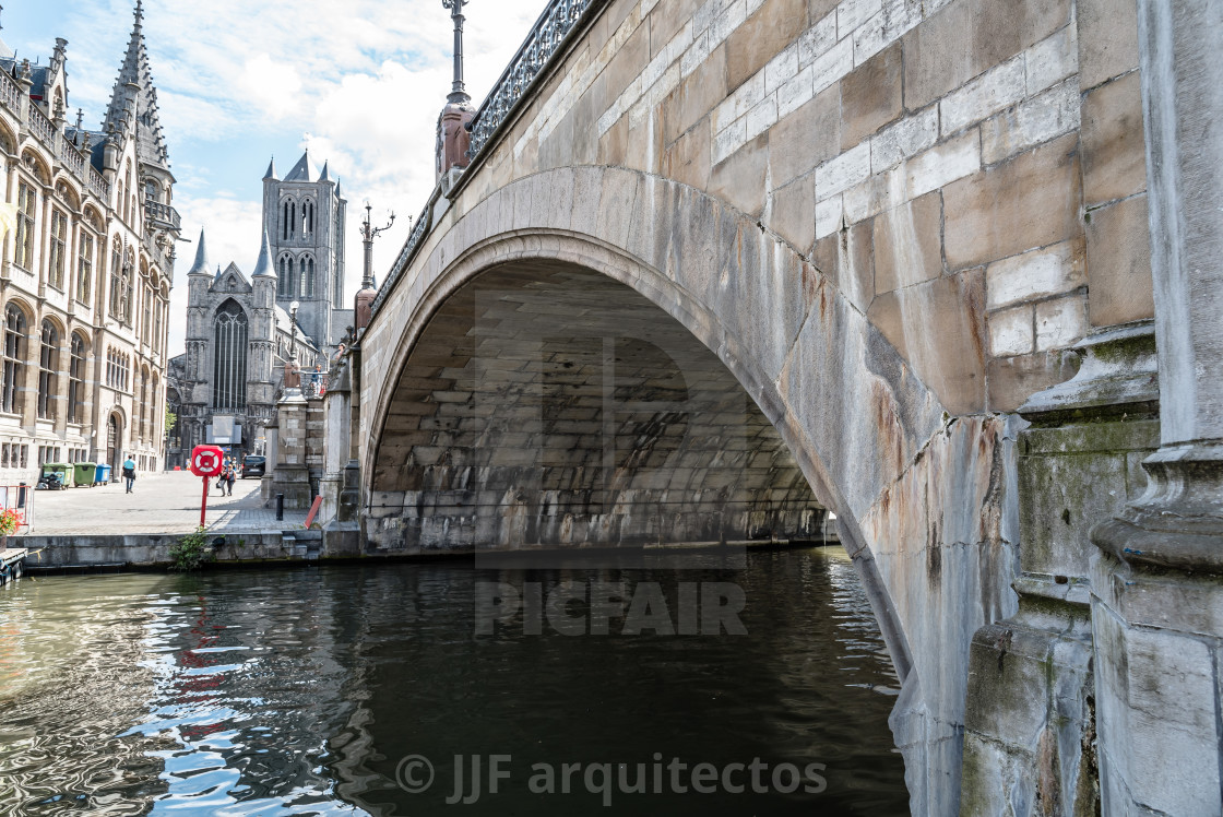 "Embankment Graslei in the historic center of Ghent with pictures" stock image