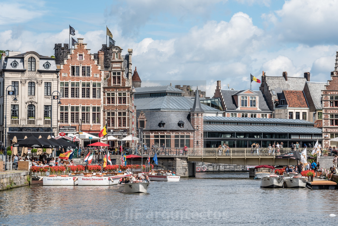 "Embankment Graslei in the historic center of Ghent with pictures" stock image