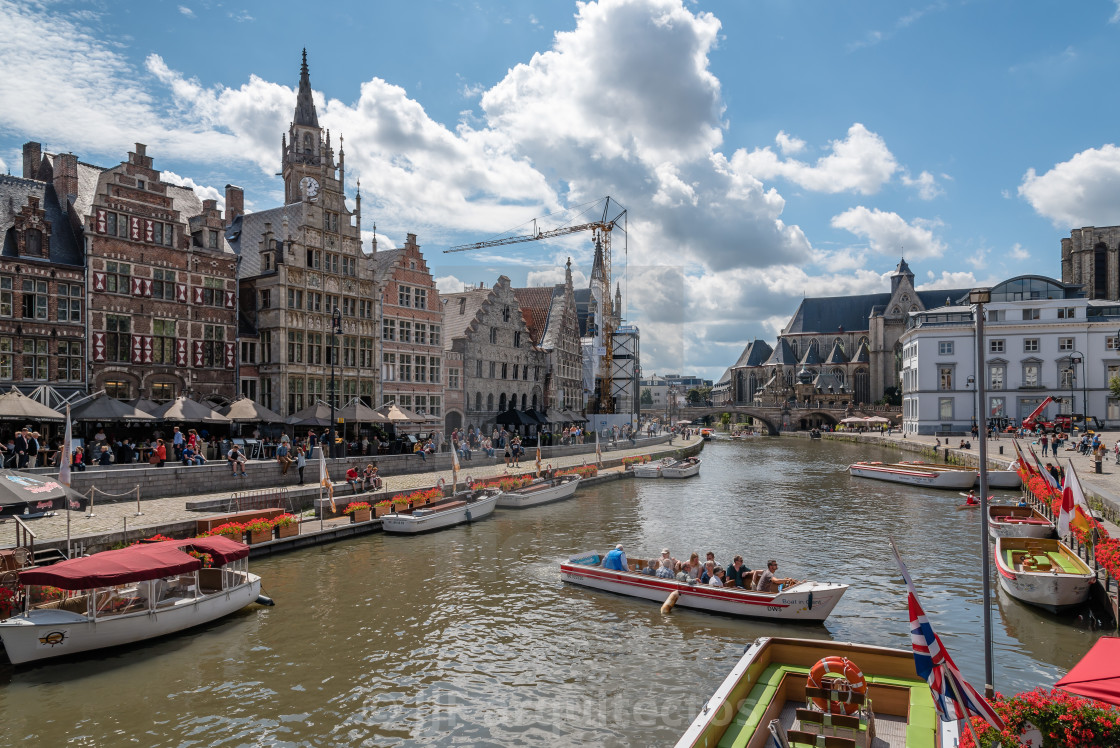 "Embankment Graslei in the historic center of Ghent with pictures" stock image