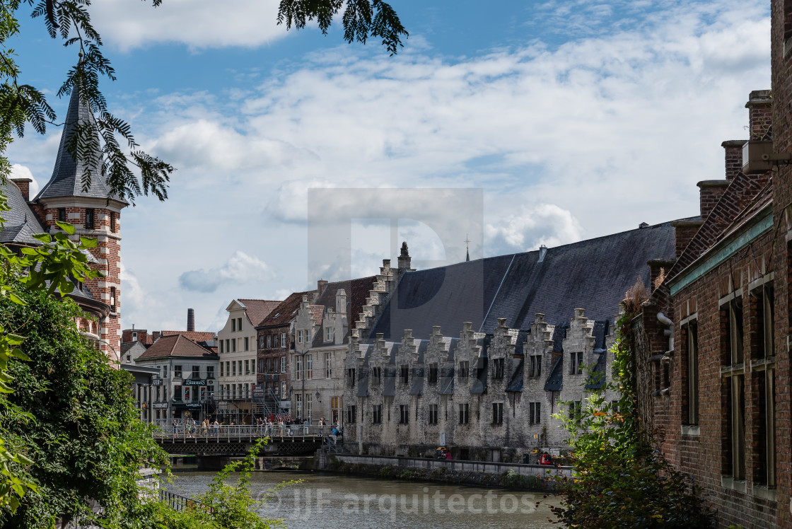 "Embankment Graslei in the historic center of Ghent with pictures" stock image