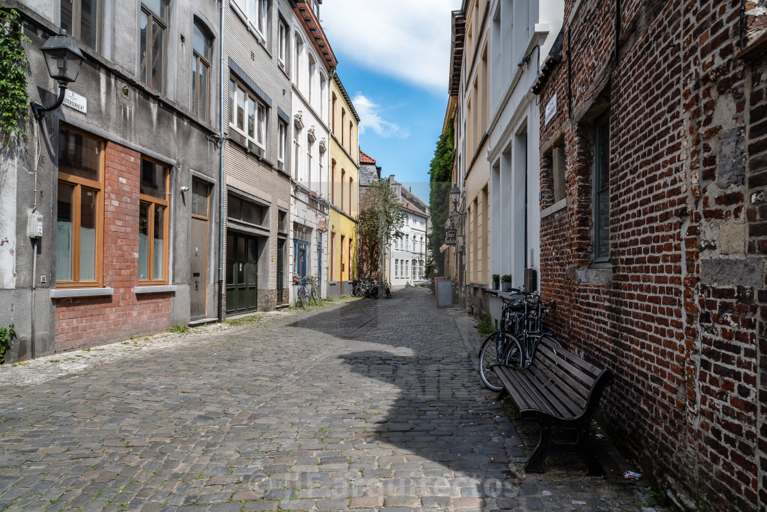 "Empty street in historical city centre of Ghent" stock image