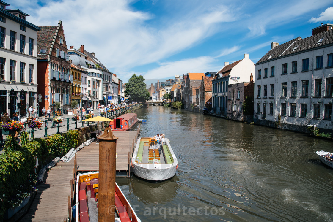 "Canal in the historic center of Ghent with picturesque old build" stock image