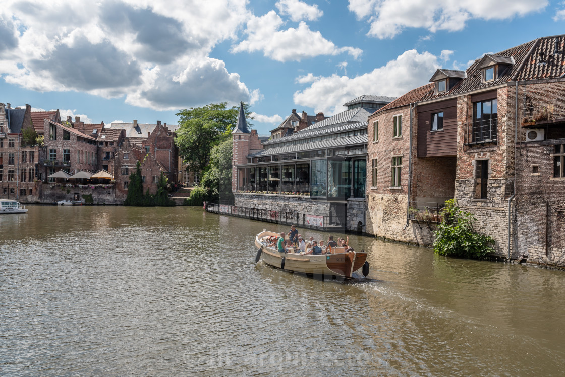 "Canal in the historic center of Ghent with picturesque old build" stock image