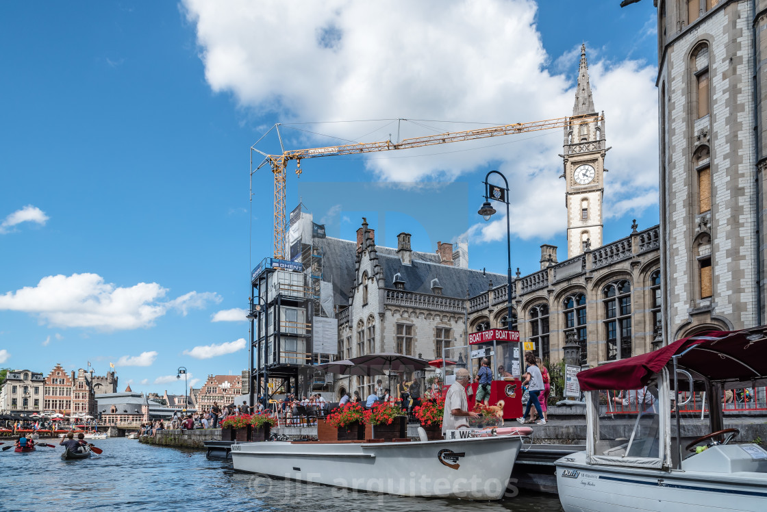 "Embankment Graslei in the historic center of Ghent with pictures" stock image