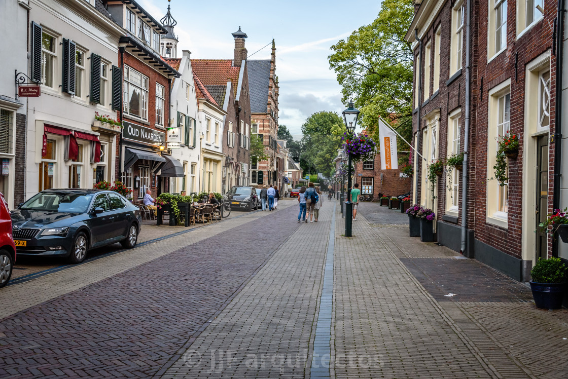 "Picturesque street in old city of Naarden at sunset" stock image