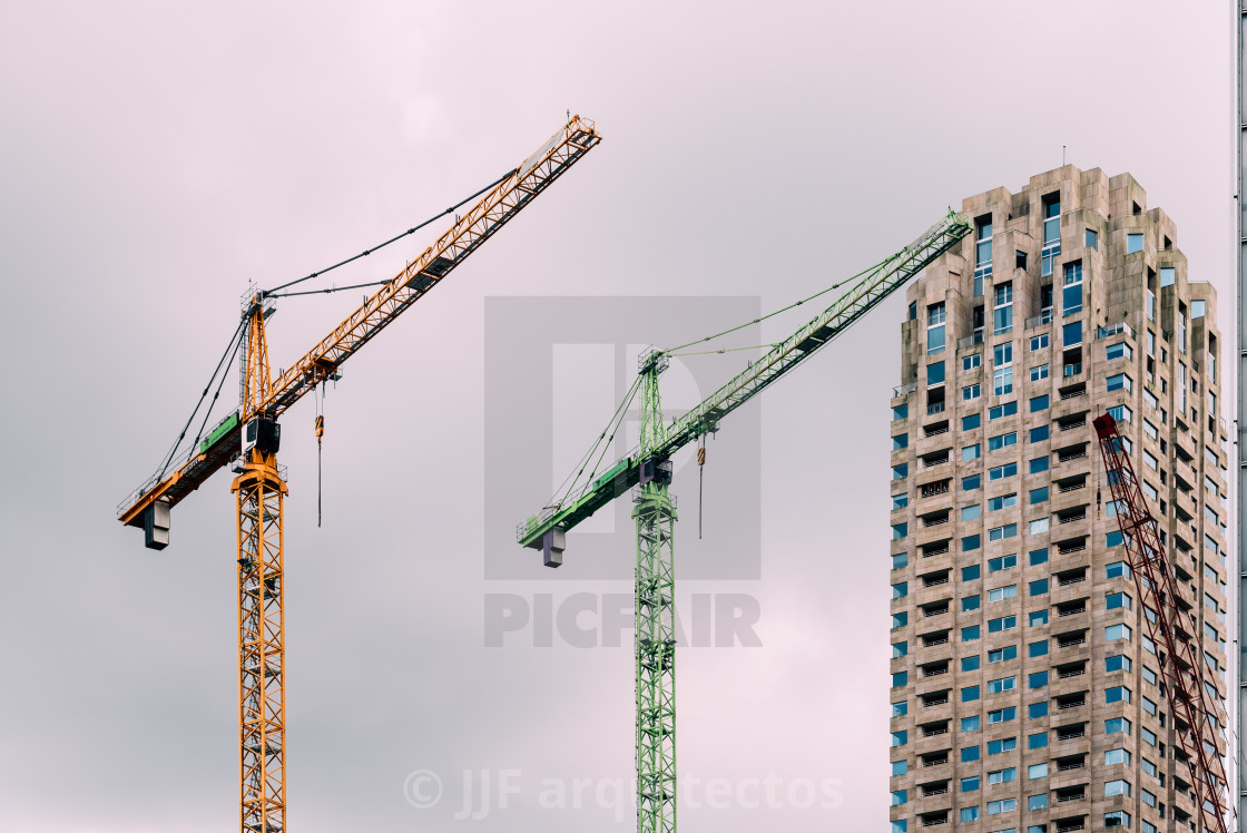 "Cranes in construction site in the city of Rotterdam" stock image