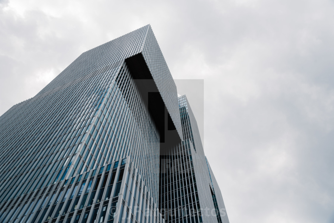 "Low angle view of modern architecture office building in Rotterd" stock image