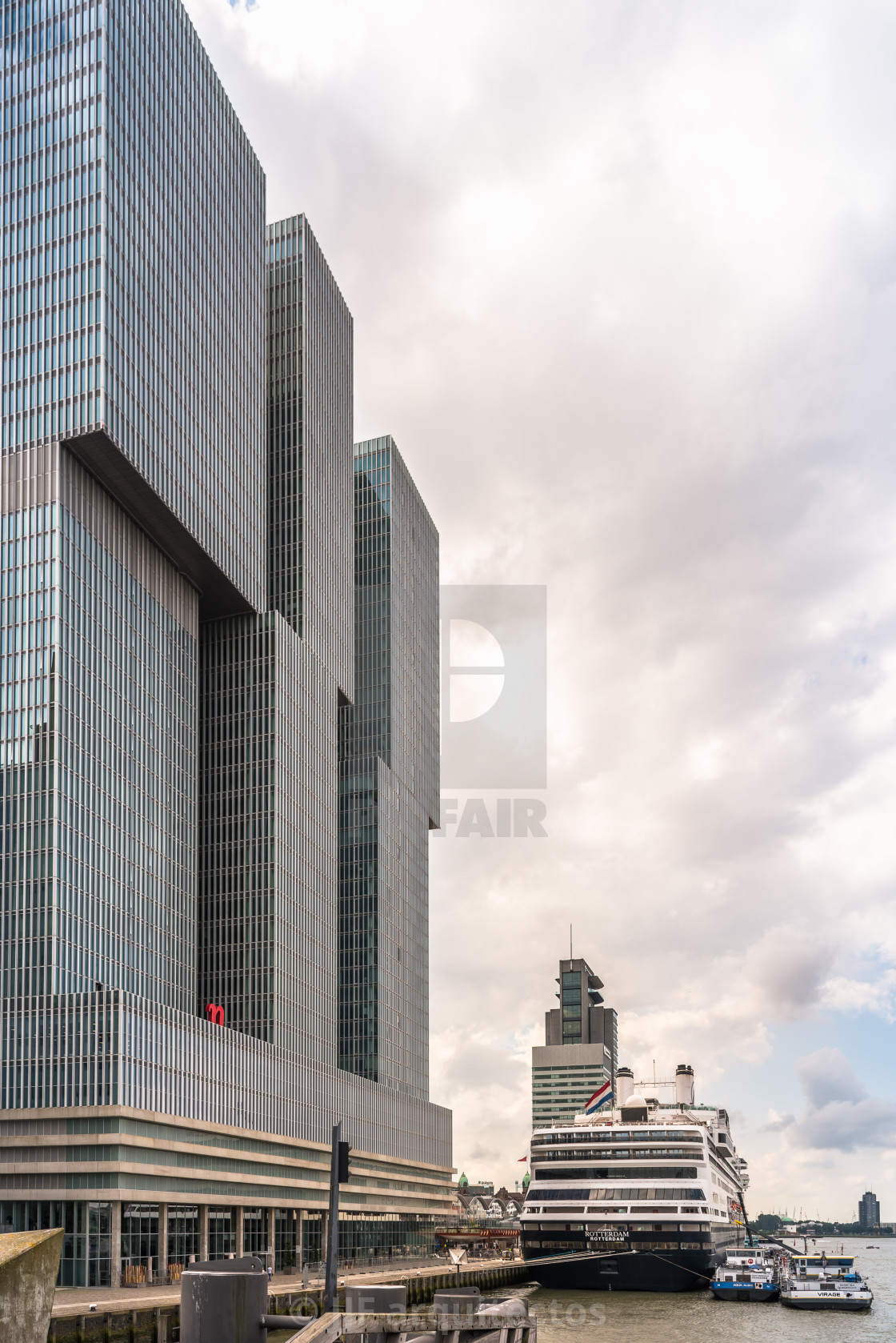 "Cruise and modern office buildings in the harbor of Rotterdam" stock image