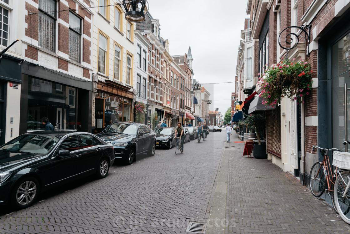 "View of typical commercial street in the Hague a cloudy day of" stock image