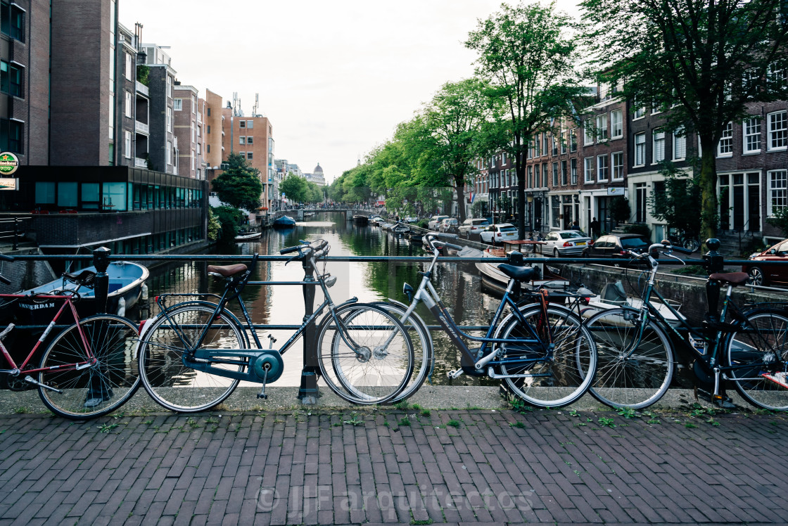 "Street and canals view in Amsterdam" stock image