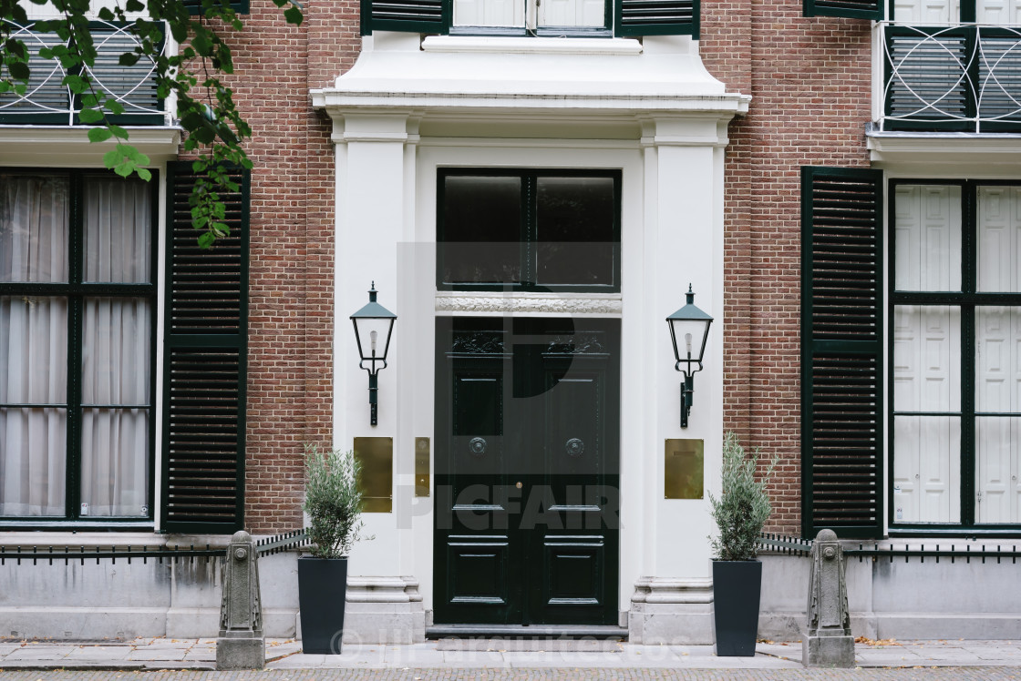 "Luxury house entrance door in european city" stock image