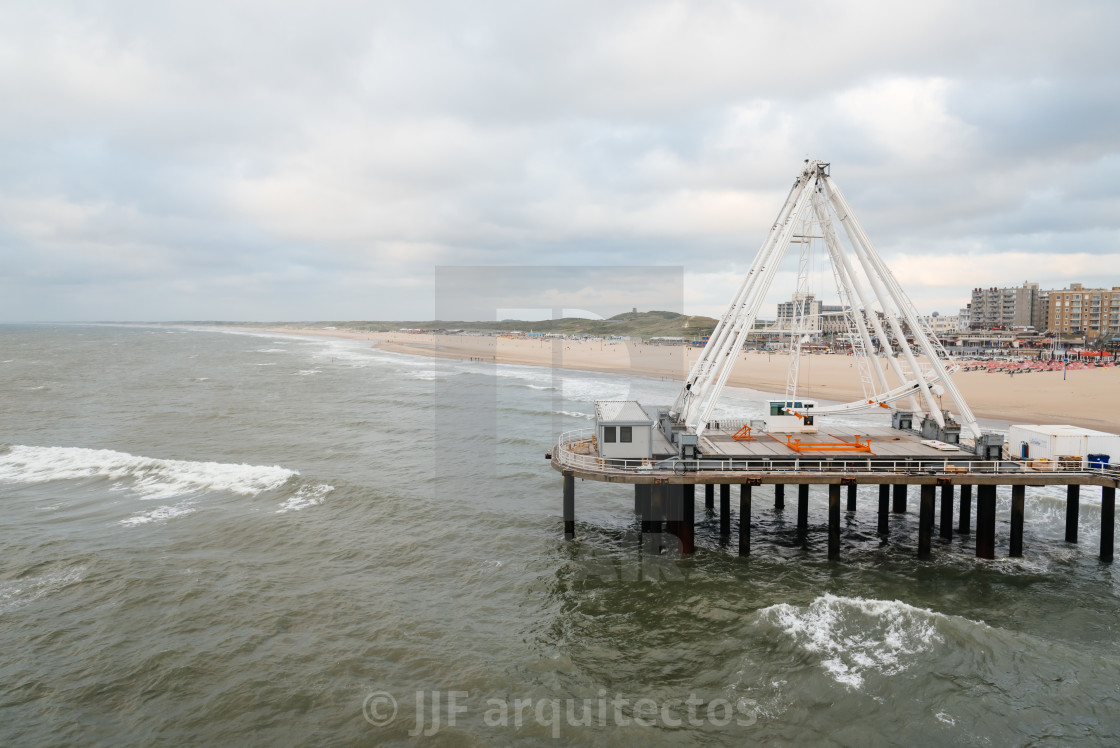 "High angle view of the beach of The Hague. Summer at sunset" stock image