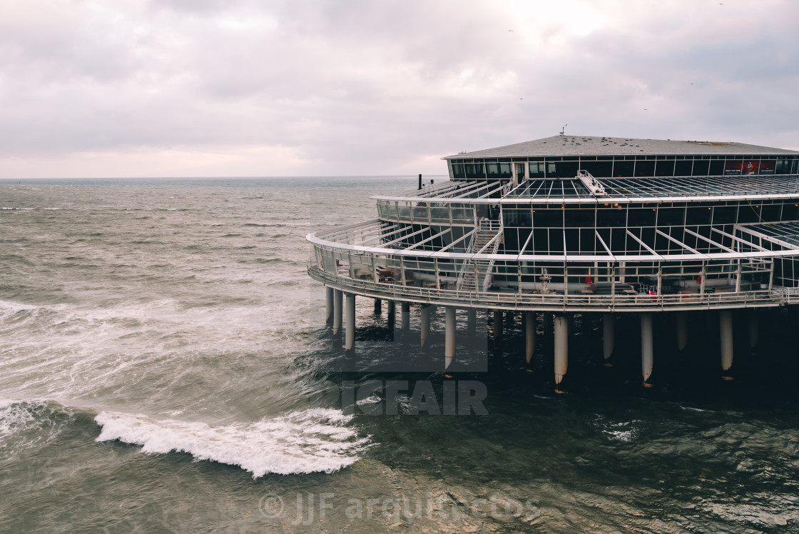 "High angle view of the beach of The Hague. Summer at sunset" stock image