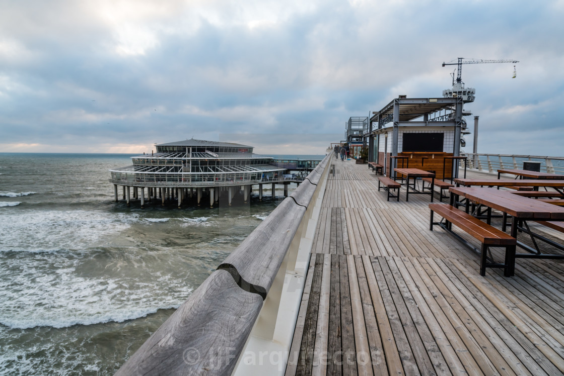 "High angle view of the beach of The Hague. Summer at sunset" stock image