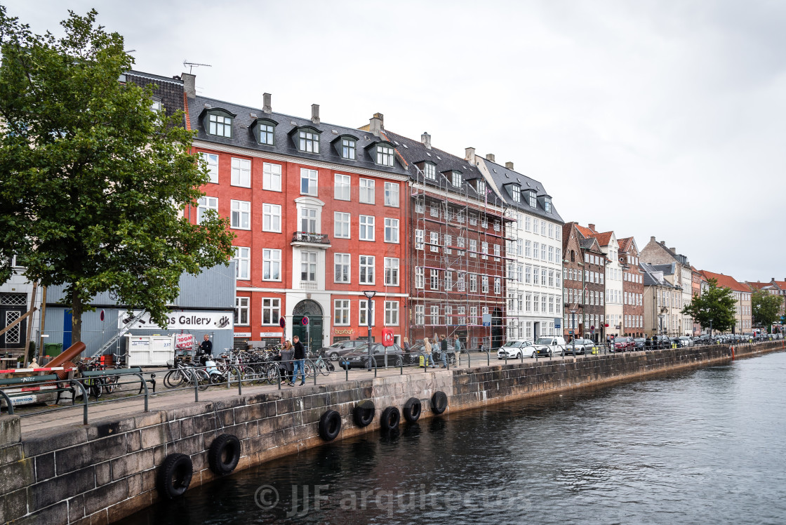 "Canal in historical city of Copenhagen a cloudy day of summer" stock image